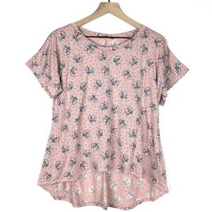 ANNABELLE Top Floral Hi Lo Hem Short Sleeve Dot Dainty Shabby Chic Size Medium